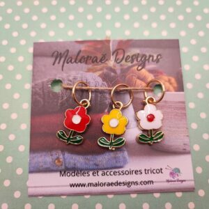 Lot anneaux marqueurs tricot - Fleurs - Maloraé Designs