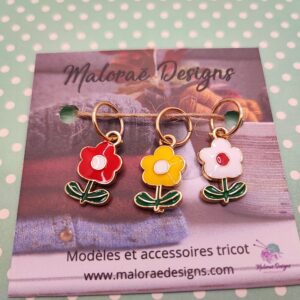 Lot anneaux marqueurs tricot - Fleurs - Maloraé Designs
