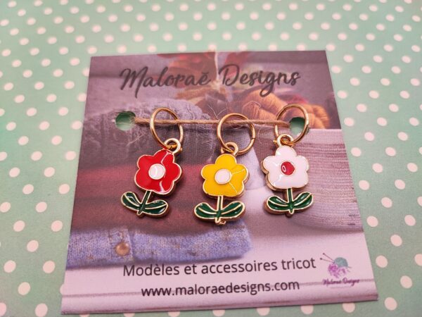 Lot anneaux marqueurs tricot - Fleurs - Maloraé Designs